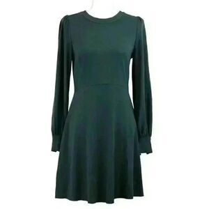 Ann Taylor LOFT Forest Green Long Sleeve Fit & Flare Mini Dress Size 4 Petite‎